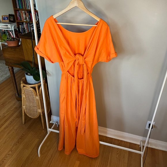 Free People / Orange Midi Dress / Open Back / Size L-XL cotton knit sweet dress - Picture 2 of 2